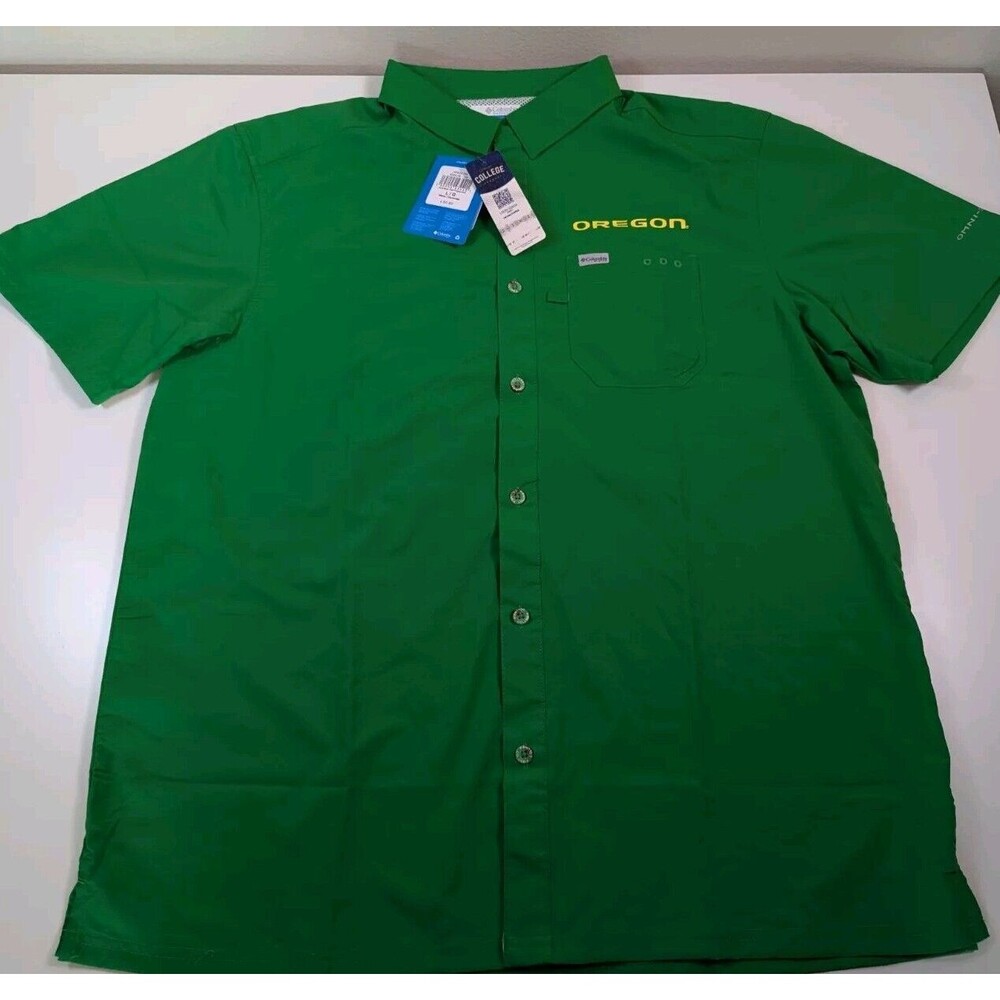Columbia PFG Oregon Ducks Green Slack Tide Camp Shirt Men's Sz L Omni Shade NWT